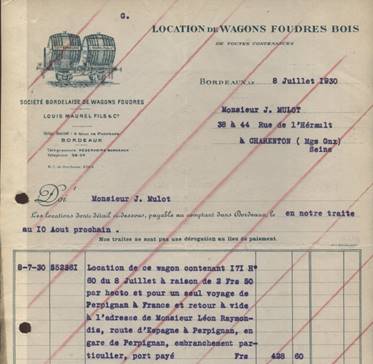 Delcampe - FACTURE - WAGON FOUDRE - BORDEAUX (GIRONDE) - LOUIS MAUREL FILS &CIE, LOCATION DE WAGONS FOUDRES BOIS - Transports